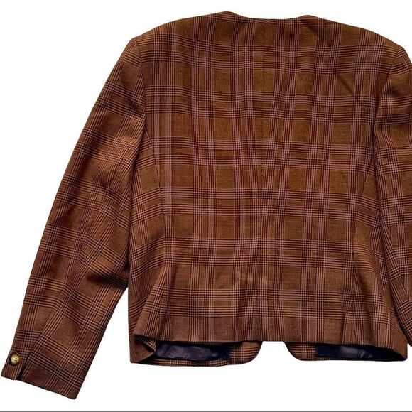 Jones Wear Brown Plaid Round Neck Blazer Sz 16 - Picture 5 of 14